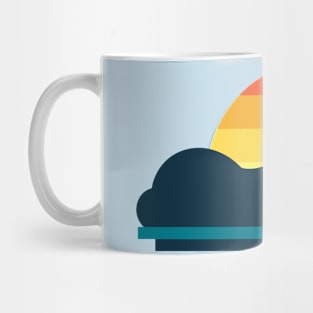 Giant Cat in Retro Sun, Abstract Cat Landscape for Feline Lover Mug